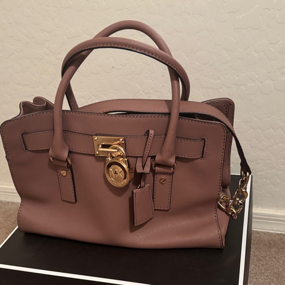 Michael Kors Taupe Leather Satchel with Gold Accents